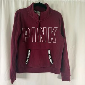 Pink VS Sweater Women's Large Burgundy Red 1/4 Zip Kangaroo Pocket Pullover